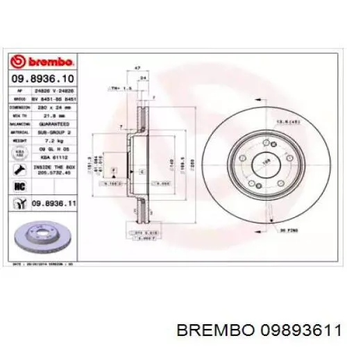 09.8936.11 Brembo freno de disco delantero