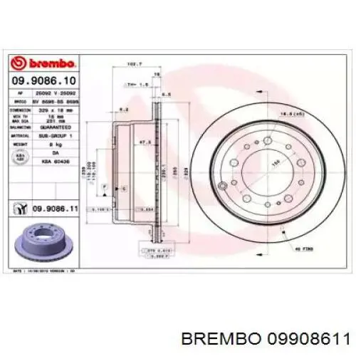 09.9086.11 Brembo disco de freno trasero