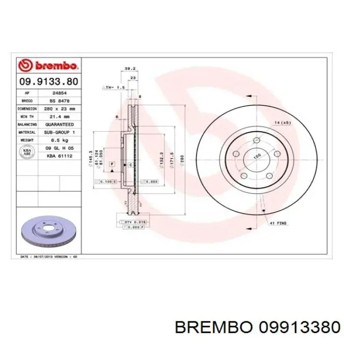 09913380 Brembo disco de freno delantero