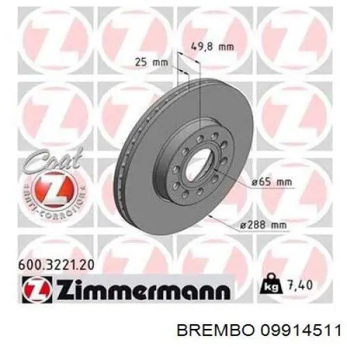 Freno de disco delantero Volkswagen Caddy 2 9K9