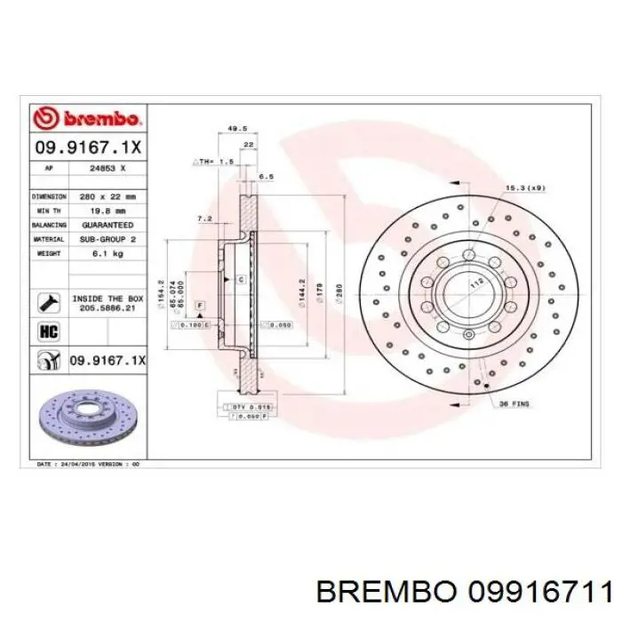 Frenos delanteros Brembo 09916711 precio, desde 30,92 EUR