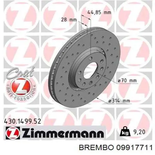 Comprar 09917711 Brembo Freno de disco delantero