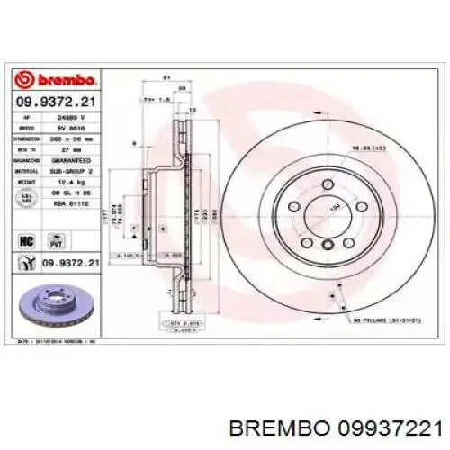 Disco de freno delantero Brembo 09937221
