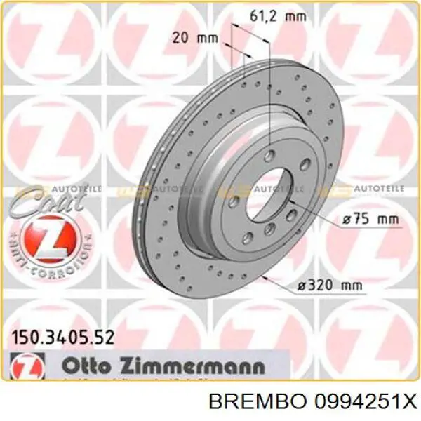 Disco de freno trasero 0994251X Brembo