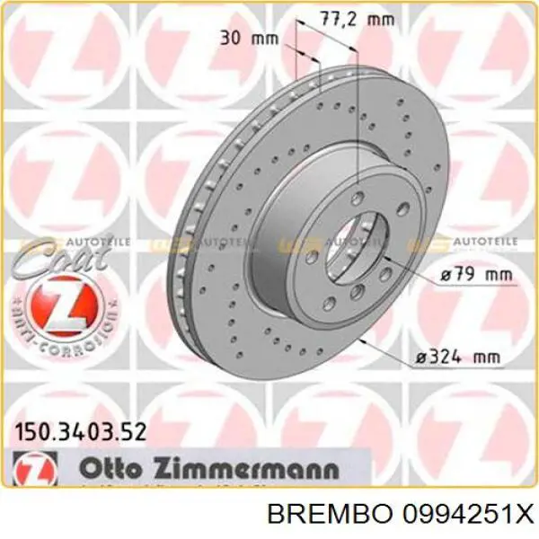 Disco de freno trasero 0994251X Brembo