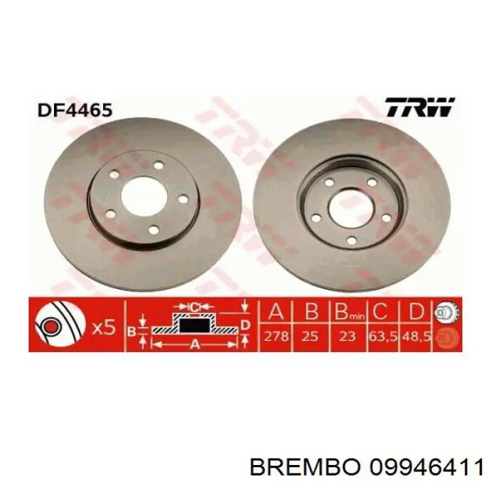Comprar 09946411 Brembo Freno de disco delantero