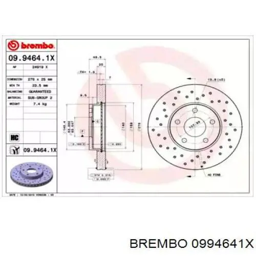 09.9464.1X Brembo freno de disco delantero