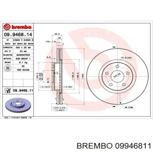Freno de disco delantero Volvo V40 525, 526