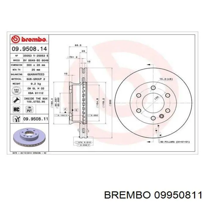 09.9508.11 Brembo freno de disco delantero