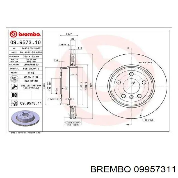 09.9573.11 Brembo disco de freno trasero