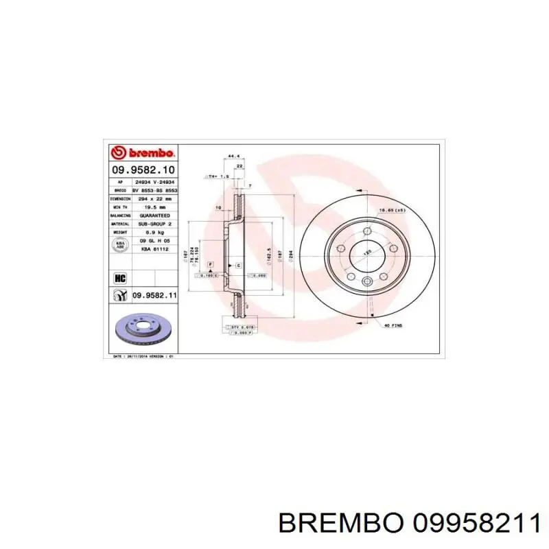 09.9582.11 Brembo disco de freno trasero