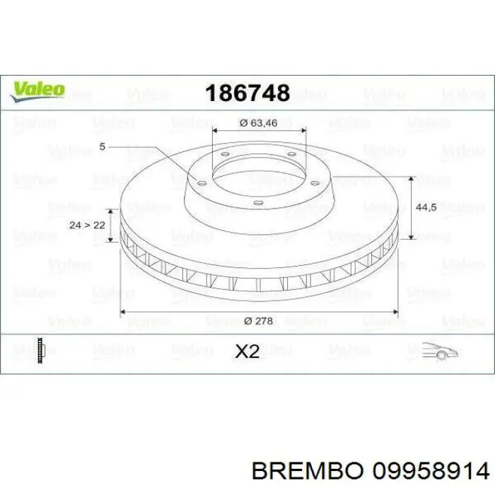 Disco de freno delantero Brembo 09958914