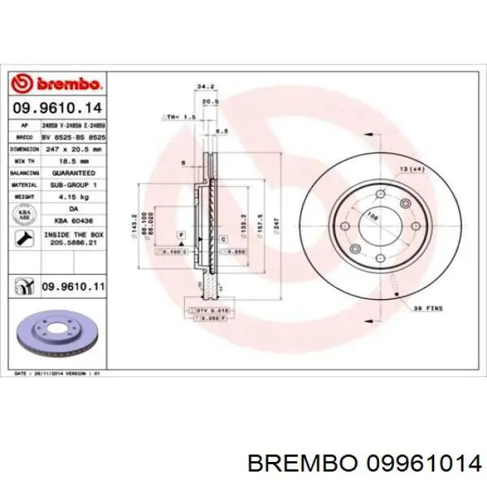 09961014 Brembo disco de freno delantero