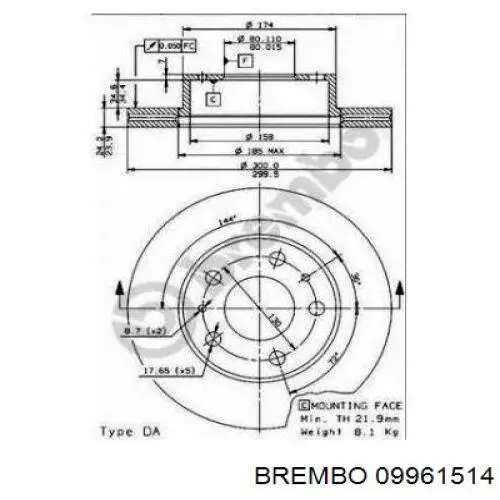 09.9615.14 Brembo freno de disco delantero