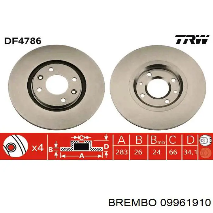Freno de disco delantero Citroen C4 UD