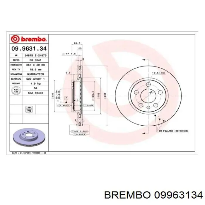 09.9631.34 Brembo freno de disco delantero