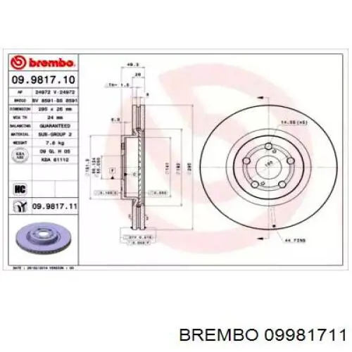 09.9817.11 Brembo freno de disco delantero