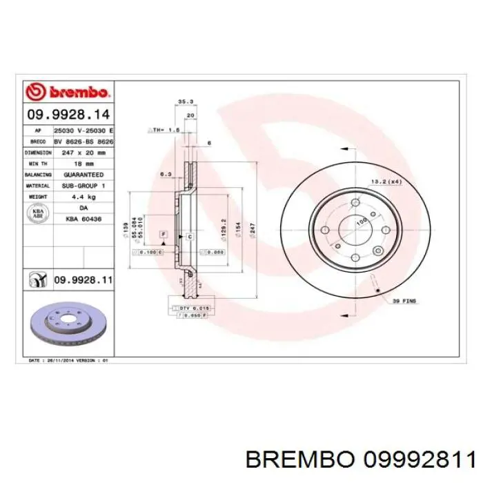 09.9928.11 Brembo freno de disco delantero