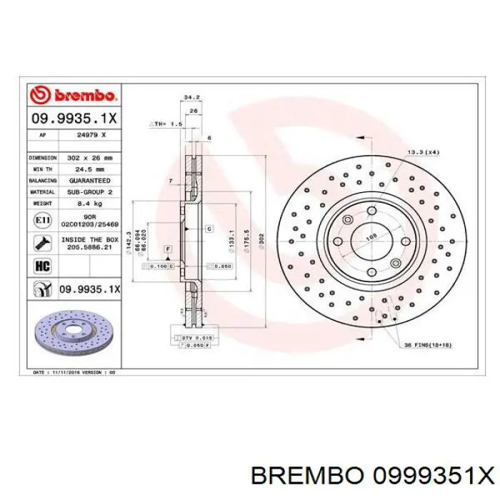 09.9935.1X Brembo freno de disco delantero