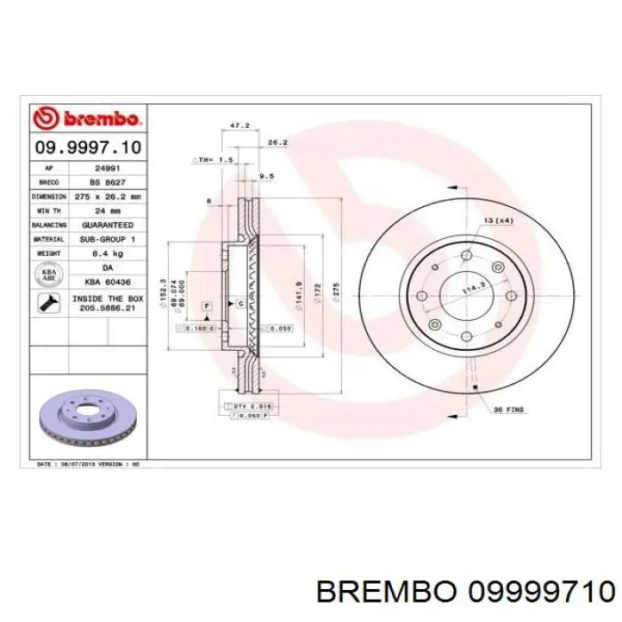 09.9997.10 Brembo freno de disco delantero