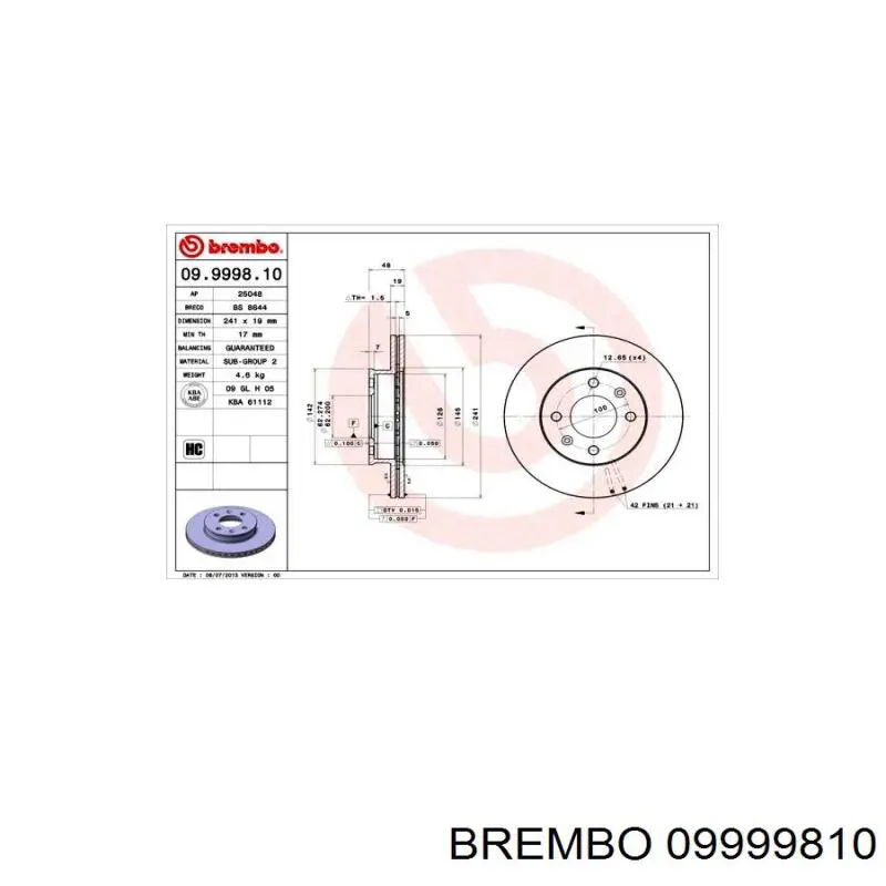 09.9998.10 Brembo freno de disco delantero