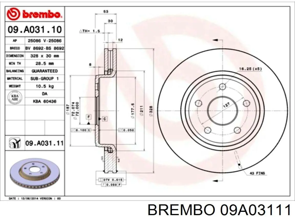 09.A031.11 Brembo freno de disco delantero