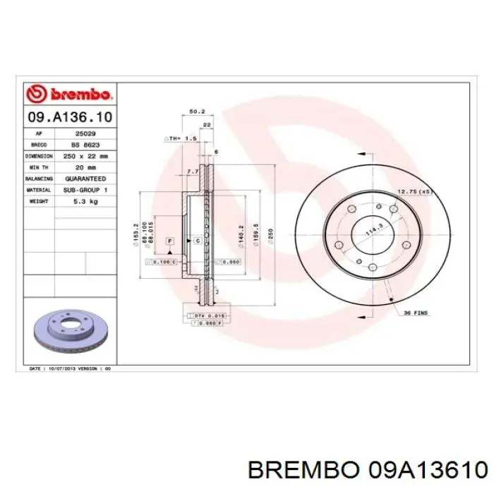 09A13610 Brembo disco de freno delantero