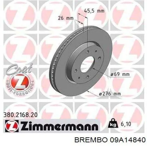 Comprar 09A14840 Brembo Freno de disco delantero