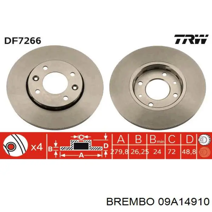 09A14910 Brembo freno de disco delantero