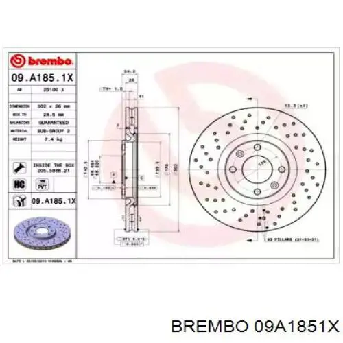 09A1851X Brembo disco de freno delantero