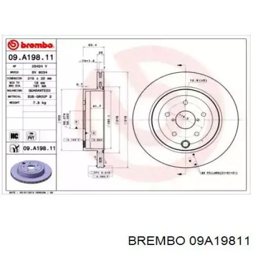 09A19811 Brembo disco de freno trasero