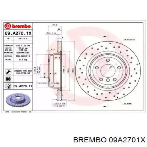 09.A270.1X Brembo disco de freno trasero