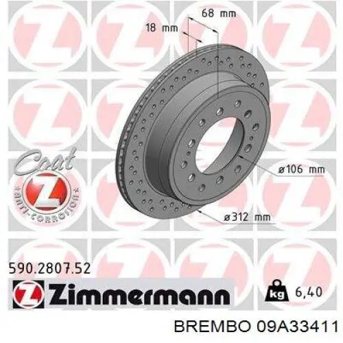 Comprar 09A33411 Brembo Disco de freno trasero