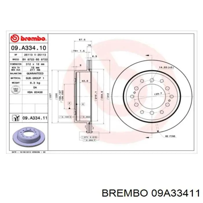 09A33411 Brembo Freno de disco trasero