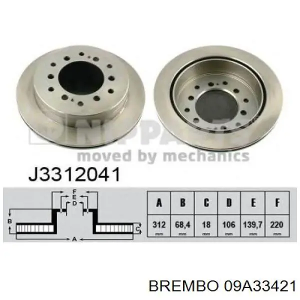 09A33421 Brembo Freno de disco trasero