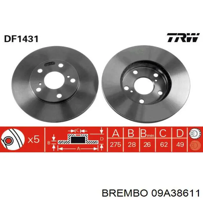 Disco de freno delantero Brembo 09A38611