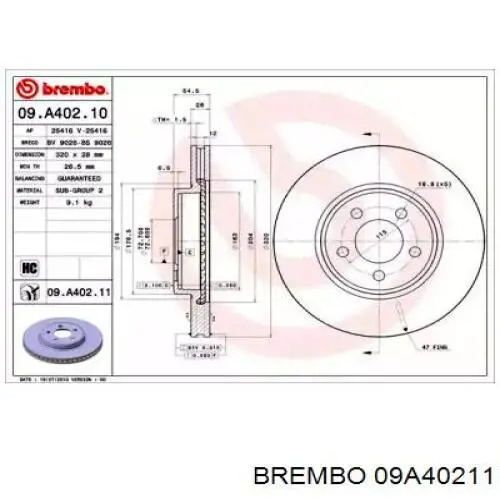 09.A402.11 Brembo disco de freno delantero