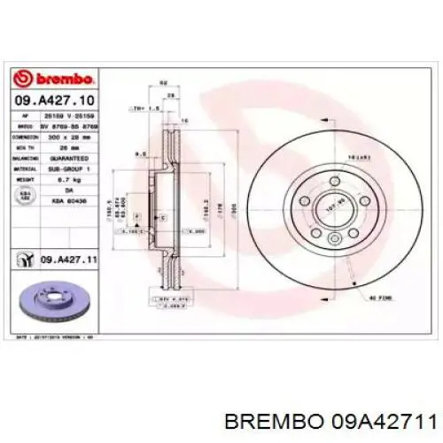 Disco de freno 09A42711 Brembo