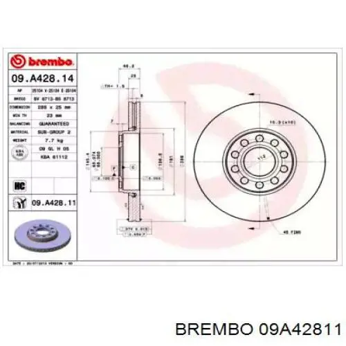 Disco de freno 09A42811 Brembo