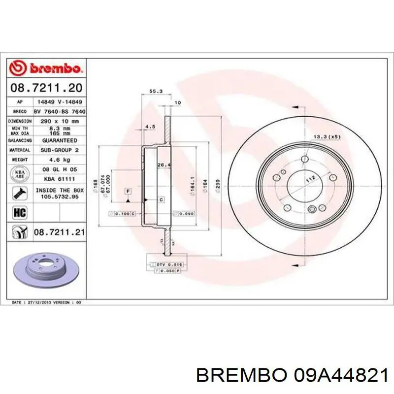 Frenos delanteros Brembo 09A44821 precio, desde 82,88 EUR