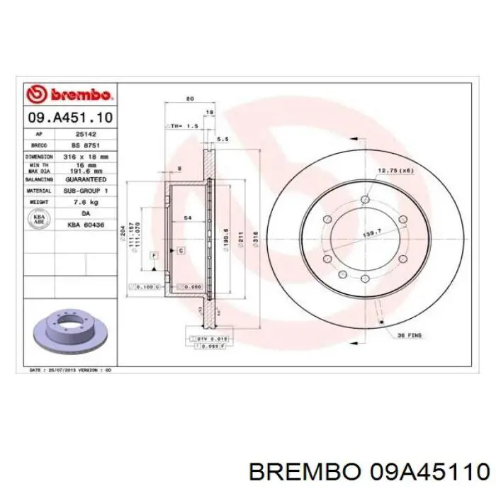 09A45110 Brembo disco de freno trasero