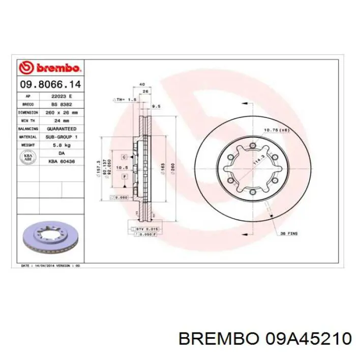09A45210 Brembo disco de freno delantero
