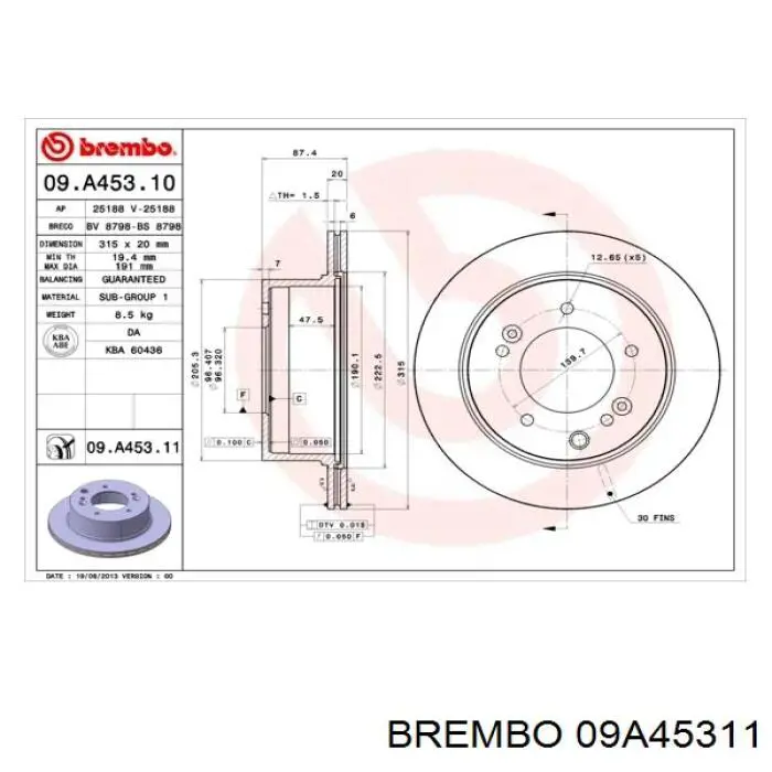 09A45311 Brembo disco de freno trasero