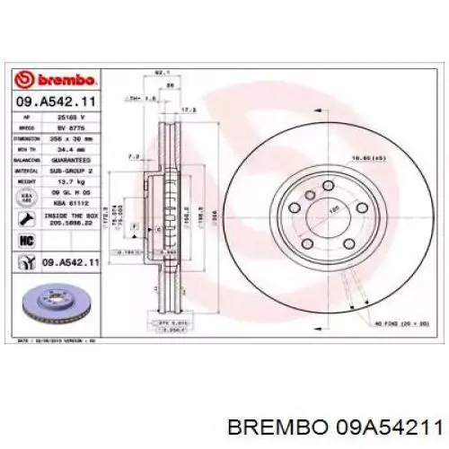 Comprar 09A54211 Brembo Freno de disco delantero