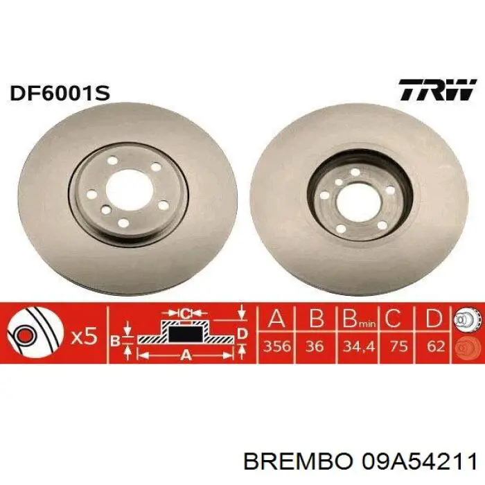 Disco de freno 09A54211 Brembo