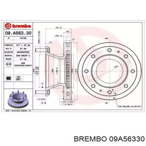 09A56330 Brembo freno de disco delantero