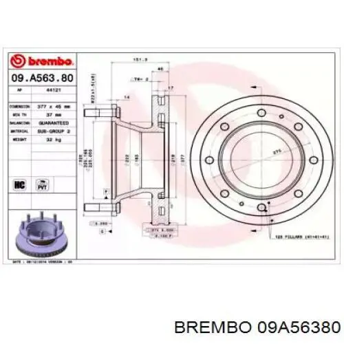 09A56380 Brembo disco de freno trasero