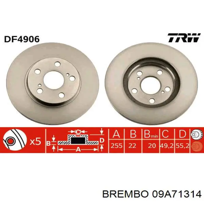 Freno de disco delantero Toyota Prius NHW20