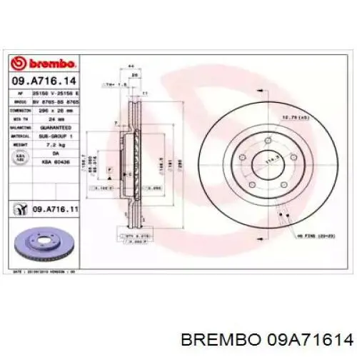 Disco de freno delantero Brembo 09A71614