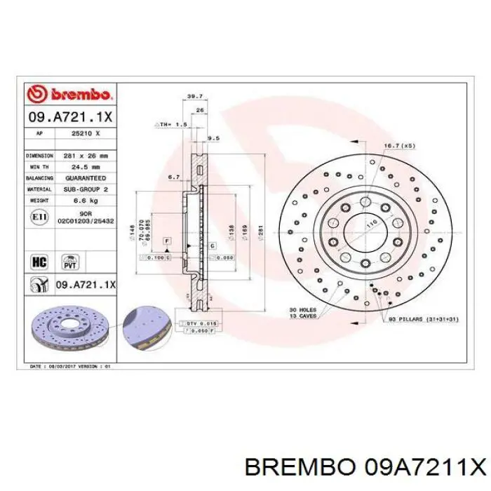 09A7211X Brembo disco de freno delantero